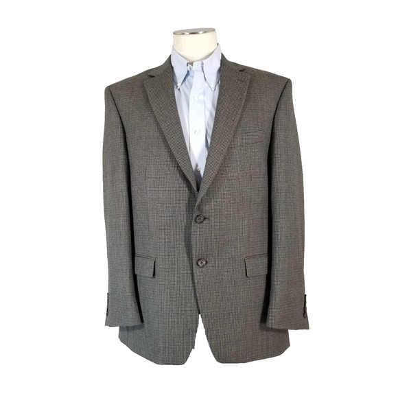 Ralph Lauren sport coat jacket men's 44R Gray plaid houndstooth wool luxury